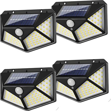 Set di 4 luci di sicurezza solari da esterno con rilevatore di movimento, 114 LED, 700 lm, ampio angolo del fascio luminoso di 270°, batteria da 1200 mAh, raggio di rilevamento di 5 m, impermeabili IP