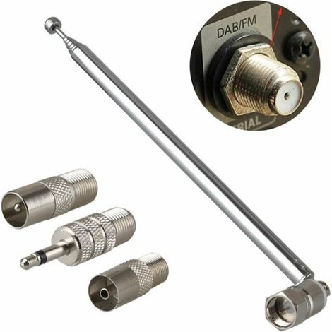 1 ensemble adaptateur antenne Radio FM DAB, télescopique, récepteur AV HiFi pour mini système audio et antenne aérienne intérieure