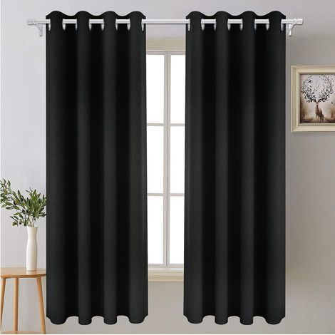 Rideau Occultant Isolation Thermique L140cm x H175cm, 2 Panneux Rideaux Isolant avec 3 Couches en 100% Polyester, Rideau Intérieur à 0eillets Moderne Chambre Noir Elégant, pour Salon&Pièce (1/5)