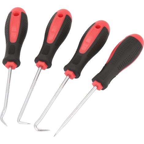 4-teiliges Set bestehend aus einem langen Plektrum und einem Haken zum Entfernen von Öldichtungen, Dichtungen, Schläuchen und O-Ringen. (1/5)