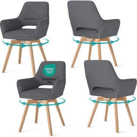WAFTING Lot de 4 Chaise Salle à Manger Pivotante à 360°, Chaises de réception en Chenille et Bois Massif, Gris Foncé (1/5)