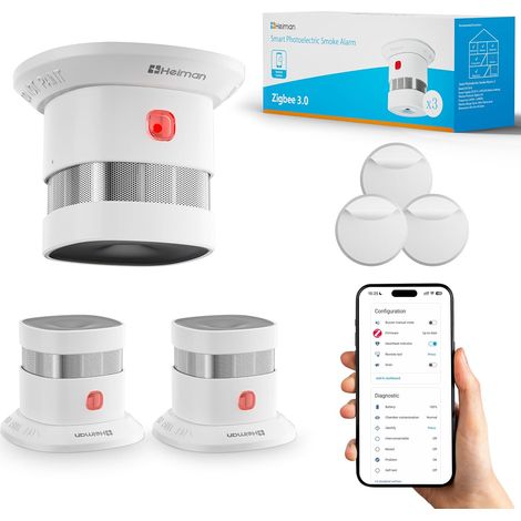 Détecteur de fumée Zigbee 3.0, Pile remplaçable 5 Ans, HS1SA-E Plus  Hub Zigbee requis, Home Assistant ZHA/Z2M, support magnétique inclus, lot de 3 (1/5)