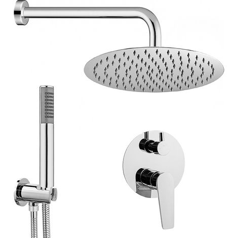 Kit doccia incasso cromato completo di soffione 20 cm inox e kit doccetta Recta (1/5)