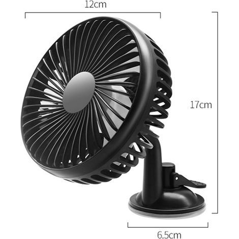 3-teiliges tragbares Auto-Ventilator-Set, Schwarz, geringer Stromverbrauch, drehbar, USB