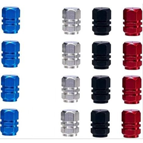 Tapones de válvula, paquete de 32 tapones de aluminio antipolvo para neumáticos de motocicleta, automóvil y bicicleta - Plata, rojo, azul, negro (1/4)