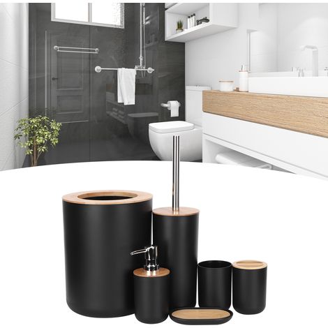 Ensemble de 6 accessoires de salle de bain : porte-brosse à dents, poubelle, porte-savon, distributeur de savon, gobelet et brosse WC (1/5)