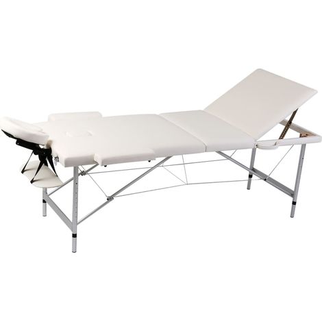 Table de massage avec cadre en aluminium, pliable, 3 zones, blanc crème (1/5)