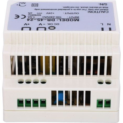 Alimentation DR-45-24 Certifiée BERM, rail DIN, entrée 100-240VAC, sortie unique 24V 45W, convertisseur de puissance stable pour usage industriel. (1/5)