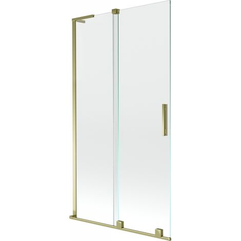 Mexen Velar L Badewannenaufsatz 2-flügelig schiebbar 100 x 150 cm, transparent, gold - 896-100-003-01-50
