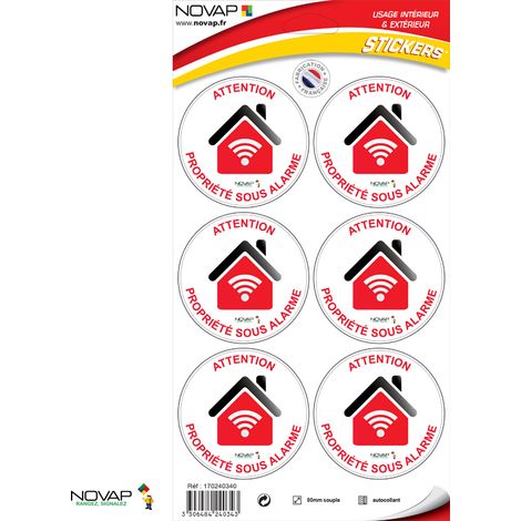 Planche 6 Stickers Ø 80mm - Attention propriété sous alarme - 4240343