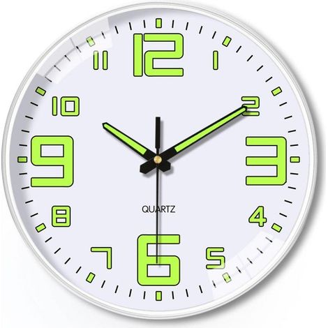 Horloge murale lumineuse à quartz silencieuse de 20 cm (8 pouces), sans contact, installation facile, sans perçage, pour salon, chambre, cuisine