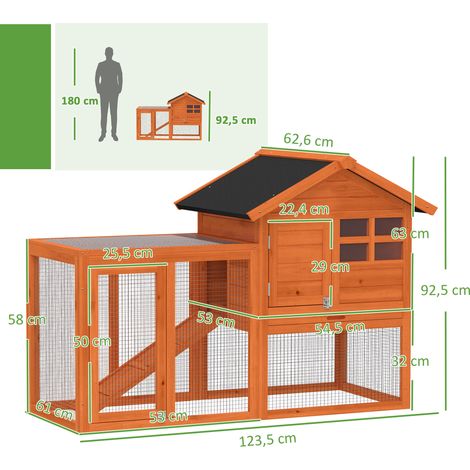 Hasenstall 2 Etagen Kaninchenstall mit wasserdicht Bitumendach Freilaufgehege Rampe Türen Holz 123,5x62,6x92,5 cm Orange (1/5)