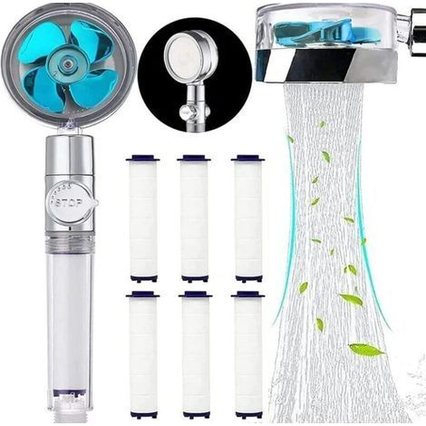 Hand Shower Anti-limescale Shower Head High Pressure Helix Shower Head Swiveling 360° With 6 Filters (1/4)