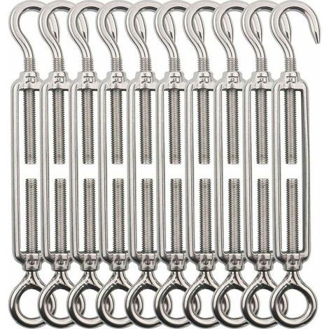 Crochet et oeil de tendeur M5, tendeur de fil de tendeur en acier inoxydable 10 pièces, tendeurs réglables robustes pour fil de jardin, fil de clôture, éclairage extérieur suspendu, balustrade de bric (1/5)