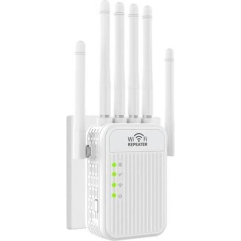 Répéteur WiFi, Puissant amplificateur de Signal WiFi, 6 antennes, 2 Port LAN, WiFi/Extender 2,4 GHz, Couverture jusqu'à 1200 m², idéal pour Le Bureau et la Maison, Installation Facile (1/4)