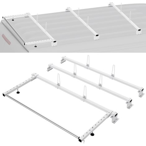 VEVOR Porte-Echelles de Toit pour Camionnette 142,2 cm, Porte-Bagages en Acier Robuste, 3 Barres Transversales, Capacite de Charge 90 kg par Barre, Compatible avec Ford Transit Custom 2013-2024