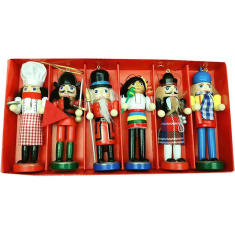 6-teiliges Weihnachtsset aus Holz: Nussknacker-Soldaten-Minifiguren, Puppenspielzeug, Neujahrsgeschenk