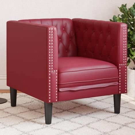Chesterfield Sessel Weinrot Kunstleder 1-Sitzer mit Knopfheftung und stabilen Füßen (1/5)