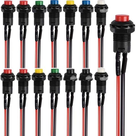 Momentane Bouton Poussoir SPST ON/OFF AC 250V/1.5A 125V/3A, Mini Rond Bouton, pour Trompette de Voiture, PC, Lampe de Table, Sonnette de Maison, avec Ligne de Soudure (1/4)