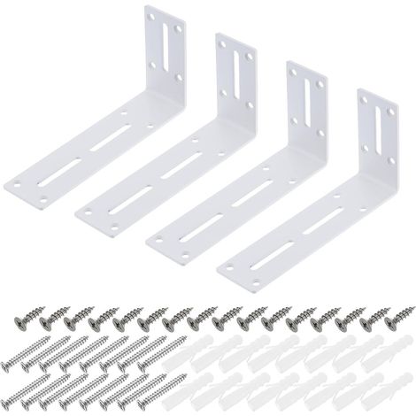 Escuadra en forma de L - Escuadra de ángulo recto con tornillos - Para fijar muebles y estantes - Color blanco - 90 x 180 x 45 mm - 4 unidades (1/5)