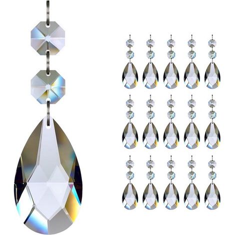 Cristaux pour lustre, en forme de larme, 50 mm, transparents, lot de 15 (1/5)