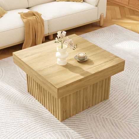 Tavolino da caffè 79x79x46 cm naturale in MDF e pannello truciolare con design minimalista (1/5)