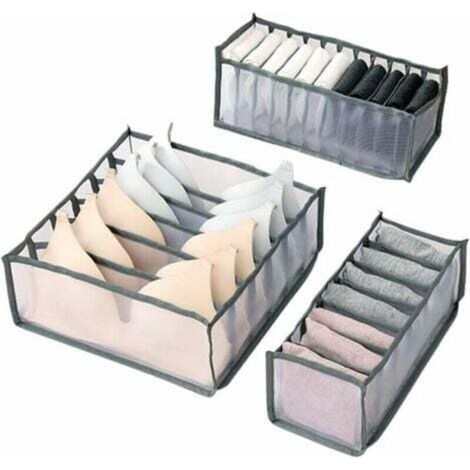 Boîtes de rangement pour sous-vêtements(gris), boîte de rangement pliable pour chaussettes, organisateur de tiroir, ensemble de 3 pour soutiens-gorge, chaussettes, culottes (1/3)