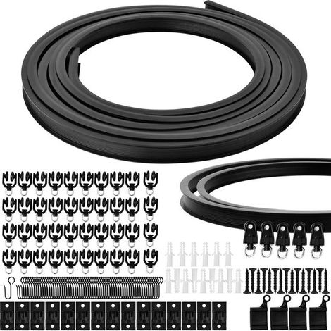 Binario per tende da soffitto flessibile e curvo nero da 5 m con accessori di montaggio, sistema divisorio per finestre, docce e stanze. (1/5)