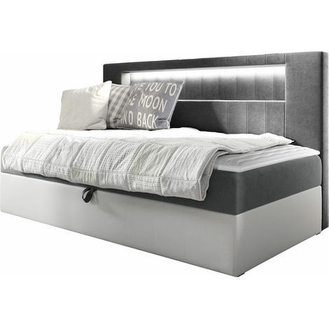 Cama continental Lucus IV, Soft 017 + Fresh 14, Continental, Individuales, 80x200, Tapiz, Cuero ecológico, Somieres, 92x202x104cm, LED (1/5)