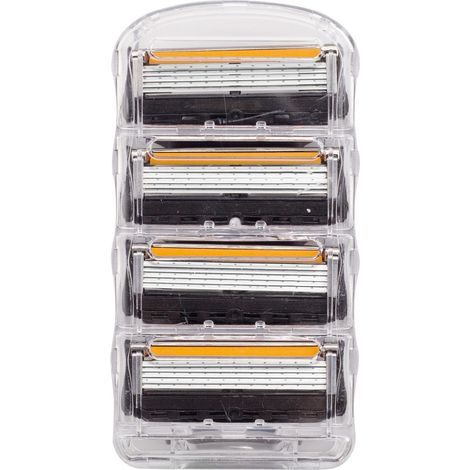 Rasoir manuel 5 lames avec porte-rasoir et têtes de rechange – Compatible universel pour hommes (4 têtes orange/noires) (1/2)