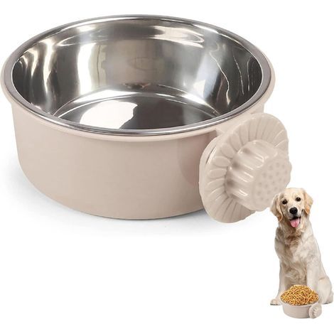 Gamelles pour cage de transport pour animaux, gamelle suspendue en acier inoxydable pour chiens, chats et petits animaux (GRIS) (1/5)