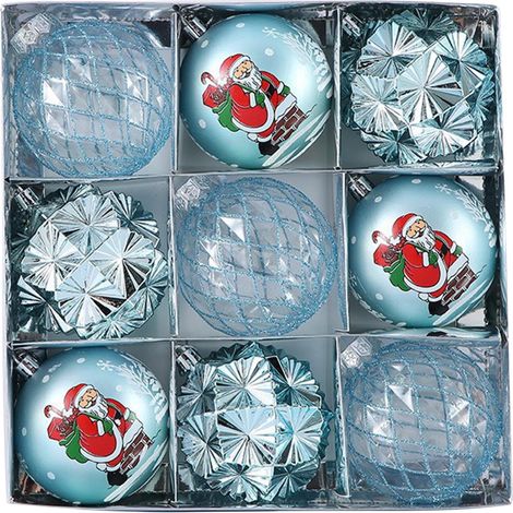Boules De Décoration De Noël - En Plastique Peint PET - Résistantes Aux Chocs - Avec Cordon De Suspension - Pour Arbre De Noël Et Fêtes - Lot De 9 Pièces - Diamètre 8,5 Cm - Bleu (1/5)