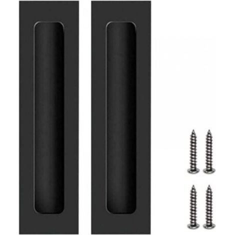 2 Pcs Black Invisible Recessed Furniture Door Handles for Sliding Door with Screws (1/5)