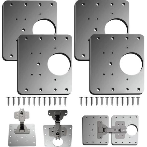 Plaque Reparation Charniere Porte d'armoire,4 Pièces plaque de réparation de charnière de porte de placard de cuisine avec trou, supports de fixation plats en acier inoxydable avec vis (1/5)