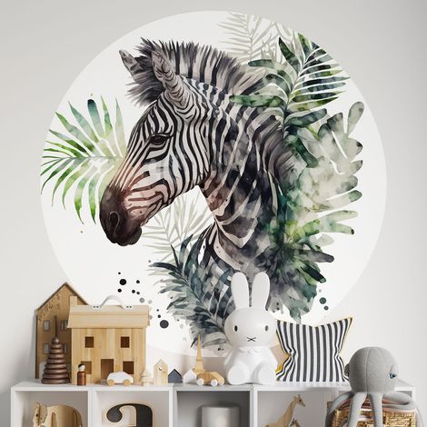 Sticker mural rond / cercle Enfants - Zèbre - Diamètre 50 cm - Adhésif MAT (1/2)
