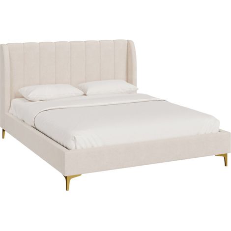 Lit double 160x200 cm en tissu beige et pieds doré - KODA (1/5)