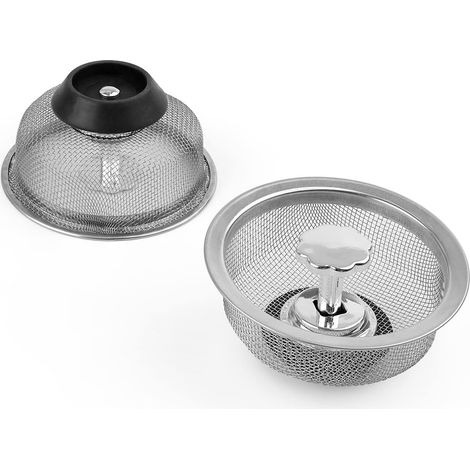 Lot de 2 bonde filtrante pour évier avec bouchon en caoutchouc, crépine anti-déchets pour cuisine et salle de bain