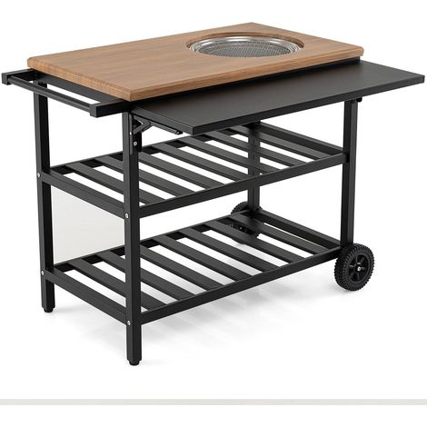 Outdoor Dining Cart with BBQ Grill and Folding Side Panel (1/2)