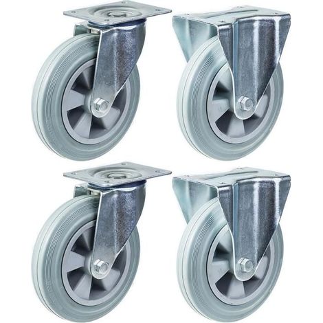 Wheels - 200 mm - Set of 4 - Swivel and fixed - Capacity 820 kg