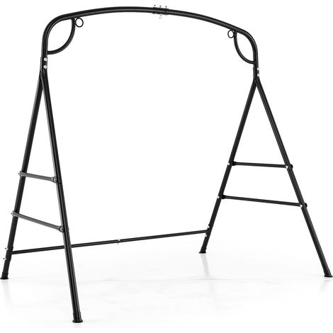 Support de balançoire noir en métal avec 4 barres de renfort, 2 modes de suspension et pieds antidérapants pour jardin (1/5)
