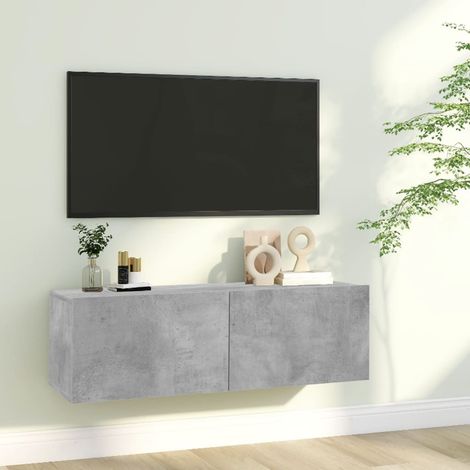 Meuble TV 2 Tiroirs : 100 X 30 X 30 Couleur Gris Béton. A suspendre au mur (1/5)