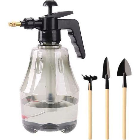 Manuelle Druckspritze, Gartenspritze mit verstellbarer Düse, tragbare Sprühflaschen, Gartenspritze – 1 Stück + Mini-Gartenwerkzeug – kleines dreiteiliges Set