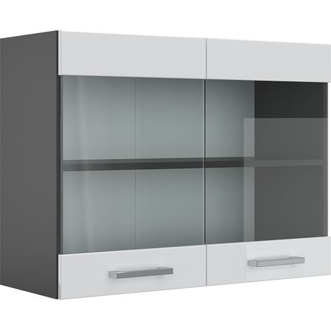 Mobile da cucina in vetro R-Line, Bianco lucido, 80 cm, Vicco