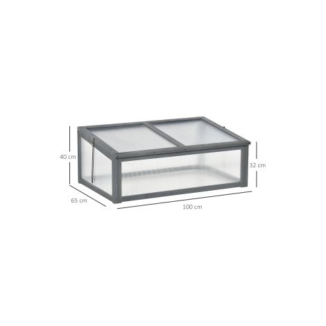 Mini serre froide en bois grise 100 x 65 x 40 cm avec couvercle translucide anti-UV et protection hivernale pour jardin et terrasse (1/5)
