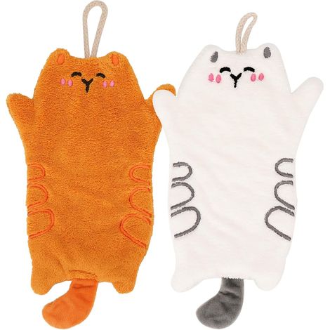Servilleta Gato - Felpa Coral Gruesa 17 x 25,9 cm - Para Baño Y Cocina - Con Anilla De Sujeción - Pack De 2 (1/5)