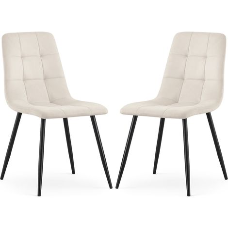 Lot de 2 Chaises en velours matelassées NERO Beige pieds noirs (1/5)