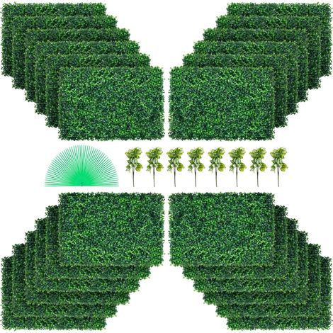 Panneaux de Buis Artificiels 60 x 40 cm Haie Artificielle Réaliste 24pcs Protection UV Panneaux Muraux de Haie de Buis Construction Solide Frais Faux Feuillage Toile de Fond Décoration Murale (1/5)