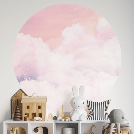 Sticker mural rond / cercle Enfants - Ciel rose - Diamètre 30 cm - Adhésif MAT (1/2)