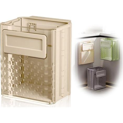 Poubelle suspendue pliable, pour placard de cuisine/voiture/chambre/salle de bain. Petite poubelle suspendue pliable en plastique (blanc cassé). (1/5)