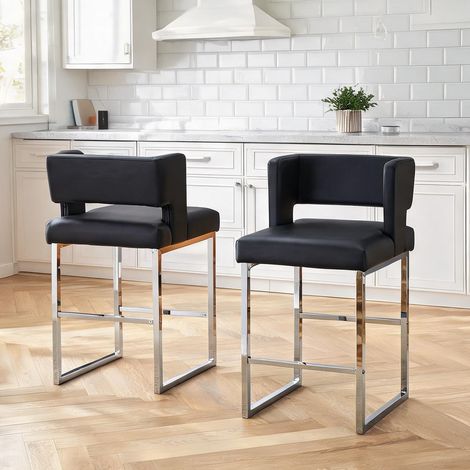 Bar de bar scandinave en métal et simili cuir noir paire (1/5)